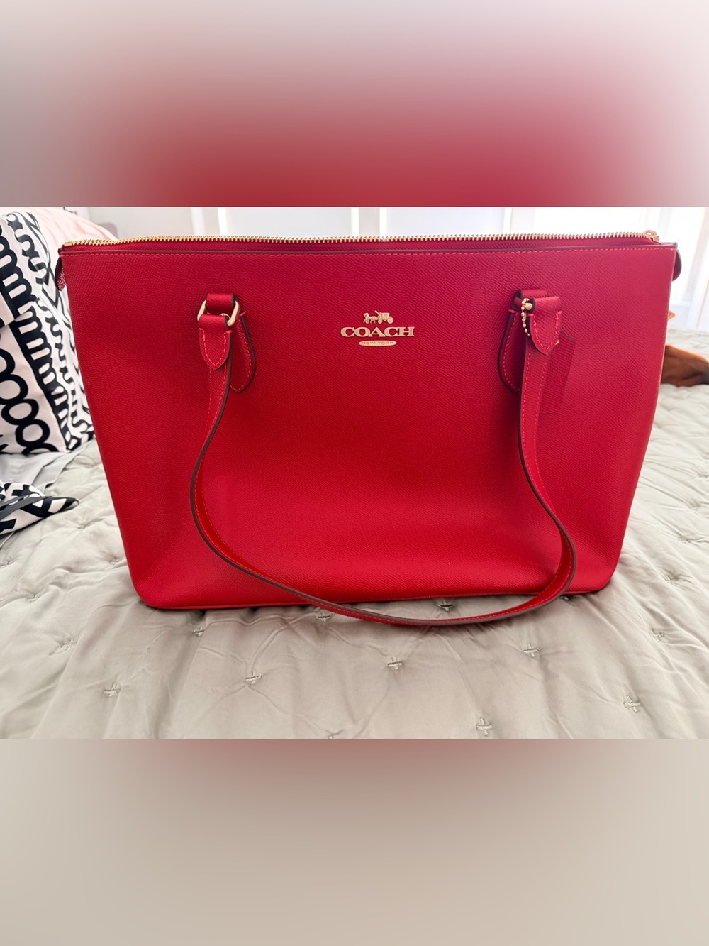 COACH Red Leather Tote with Gold Logo